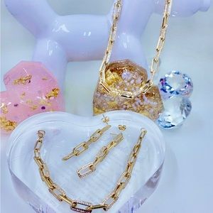 18 karat gold filled thick length choker 14 inches, earrings, &matching bracelet